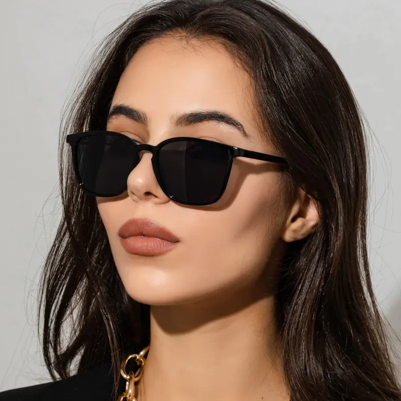 Cermin mata hitam persegi vintaj untuk wanita, fesyen baharu, jenama pereka retro, Segi empat tepat, Ins popular berwarna-warni Sunglasses Eyewear