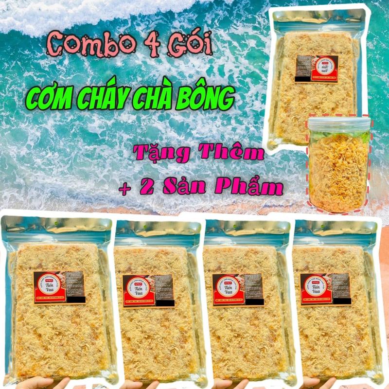 Mua 4 Tặng 2 Combo 4 Gói Cơm Cháy Chà Bông Tiến Vua TẶNG 1 Gói Cơm Cháy + 1 Hũ Chà Bông Gà 200gr. Đồ ăn vặt Luxifood. Cơm Cháy Siêu Chà Bông cơm _ cơm cháy siêu chà bông