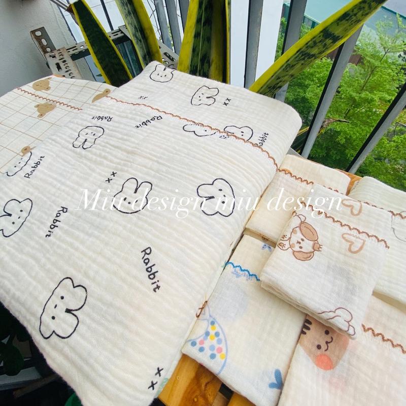 Combo 2 khăn tắm 4 lớp Xô musslin kích thước 70*100cm tặng kèm 3 khăn sữa 2 lớp Xô  muslin thấm hút tốt không rụng lông không xù lông không bụi vải