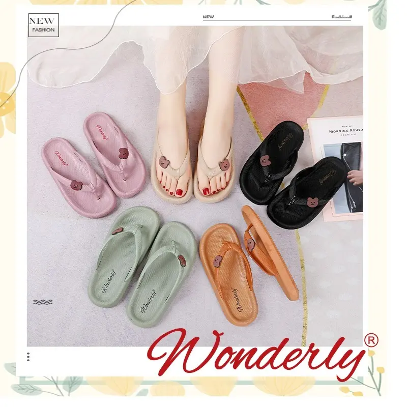 M2288 [WONDERLY] Sandal Wanita Wonderly | Sandal Jepit | Sendal Jelly Lucu Black Karet Merah