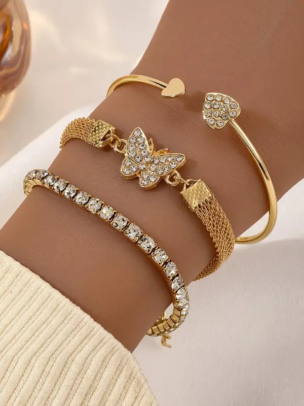 Butterfly & Heart Design Cuff Bangle, Fashionable Jewelry for Women & Girls, Trendy All-match & Exquisite Jewelry for Birthday Gift 0