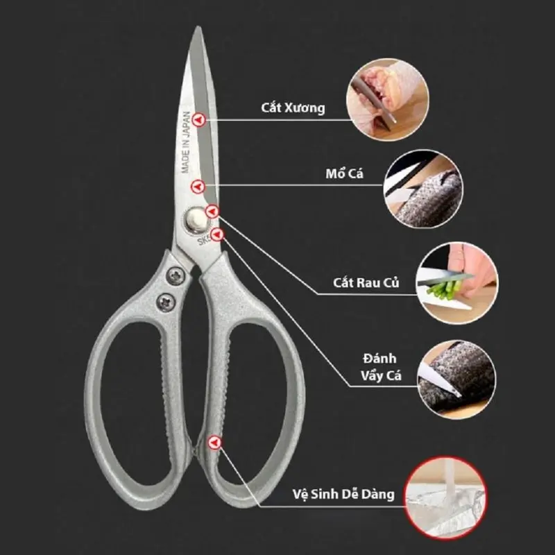 Kéo cắt thịt SK5 nhật bản đa năng chất lượng siêu bén cán kim loại cứng cáp cắt xương gà vịt, làm cá - Ahita 7