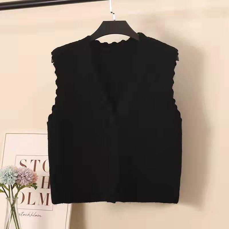 Áo Vest Dệt Kim, Hàng Mới Về Mùa Thu Của Phụ Nữ, Dáng Rộng Vừa Vặn, Phong Cách Phương Tây, Áo Len, Không Tay, Áo Cardigan, Thiết Kế Cổ Chữ V, Thích Hợp Cho Áo Khoác Cơ Sở Waistoat Của Phụ Nữ Top Women 4