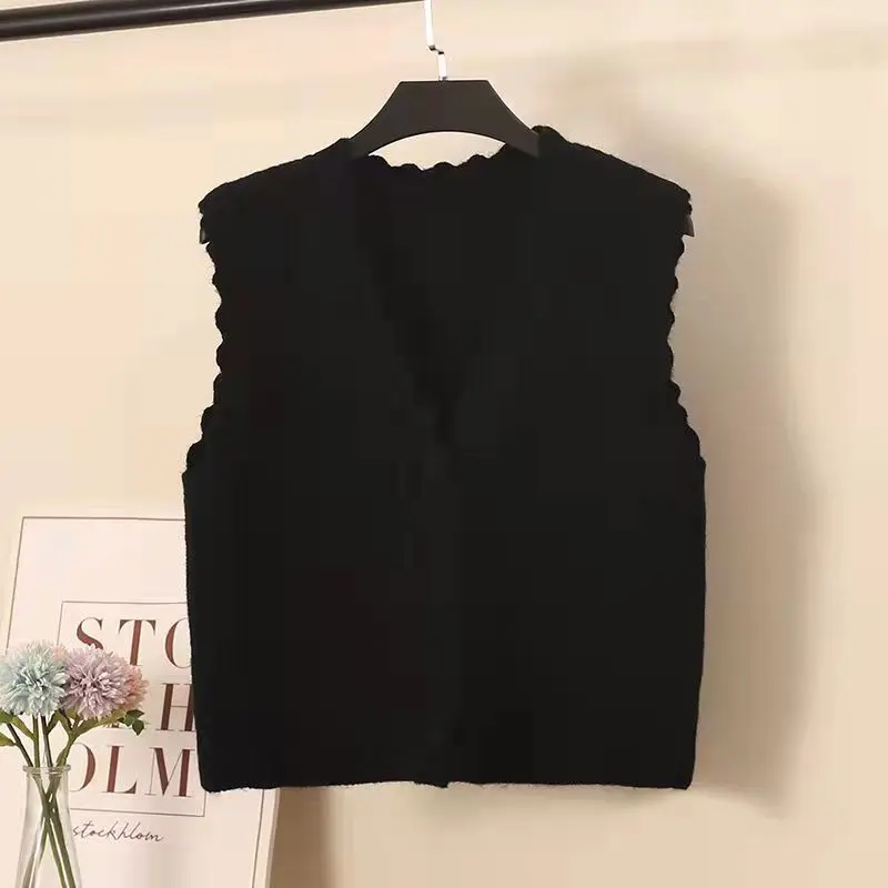 Áo Vest Dệt Kim, Hàng Mới Về Mùa Thu Của Phụ Nữ, Dáng Rộng Vừa Vặn, Phong Cách Phương Tây, Áo Len, Không Tay, Áo Ghi Lê, Áo Vest Cardigan Cổ Chữ V, Thích Hợp Cho Áo Khoác Cơ Sở 4
