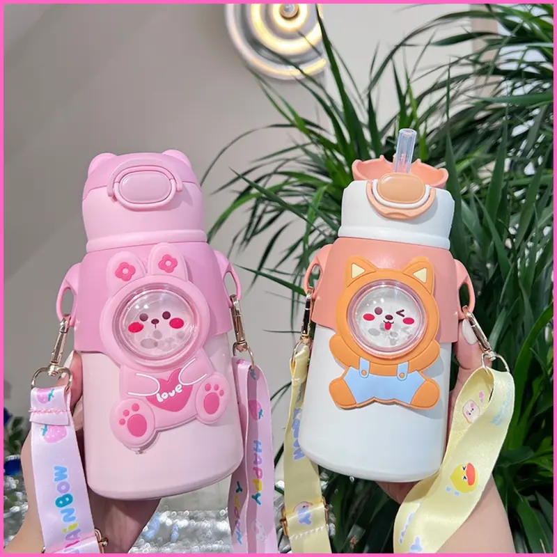 Bình nước giữ nhiệt trẻ em đi học INOX 316 500ml dễ thương đáng yêu cute có dây đeo tặng kèm sticker 2D, 3D BBG0722 binh giu 8