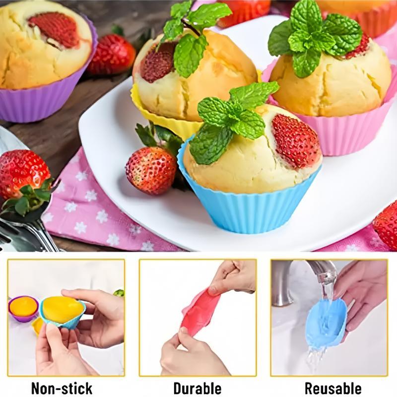 Random Color Silicone Muffin Cup, 24pcs/set Non-stick Reusable Cupcake Liner, Baking Mold for Home Kitchen Baking House 5