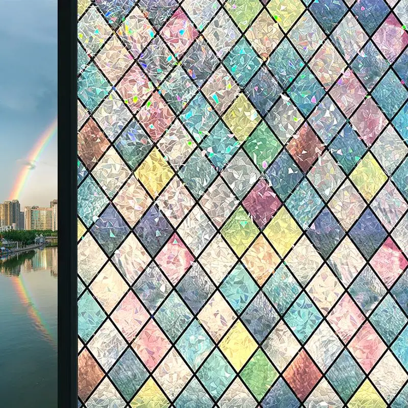 Colorful Glass Film, PVC Glass Film with Light-transmitting Coating, Self Adhesive Glass Sticker, Wall Decor for Home Office Decor