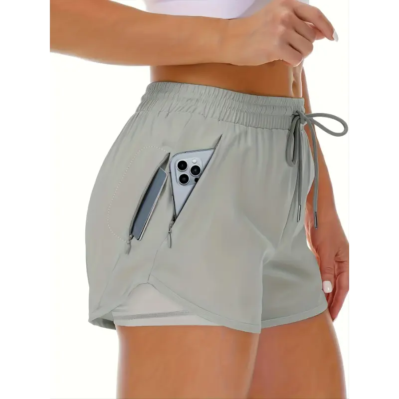 Product Introduction of Women'S Casual Sports Shorts - Beige, Stretchy Lycra Fabric, Drawstring Waist, Multiple Pockets for Running and Fitness, Casual Sportswear|Casual Fit|Stretchy Fabric 0