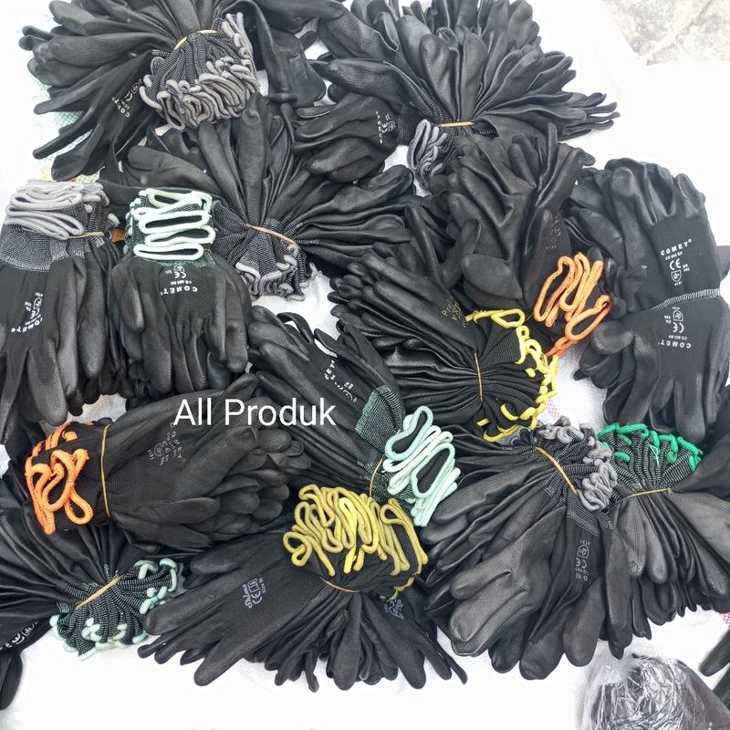 Product Introduction of GROSIR 12 Pasang sarung tangan comet hitam safety kerja berkendara palmfitpu glove Karet 8