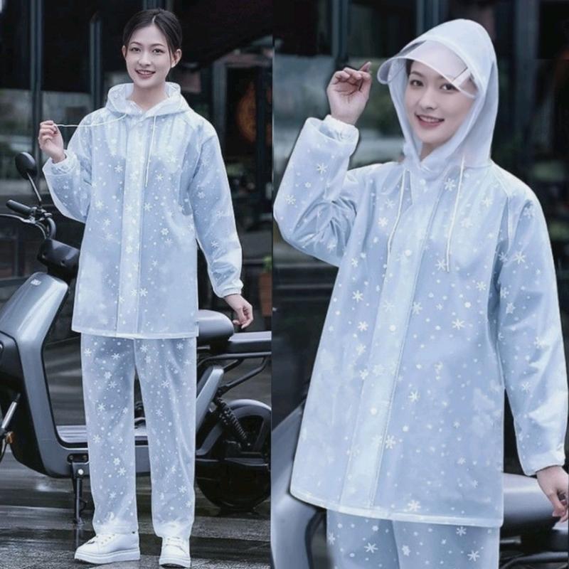 Bộ Áo Mưa Có Kính Che Mặt Họa Tiết Nhựa Dẻo Hoa Tuyết Trắng Trẻ Trung, Chống Thấm Nước Cho Nam Và Nữ 0