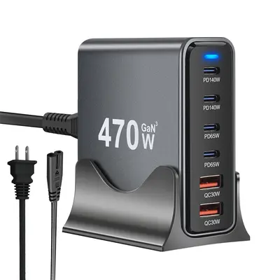 thumbnail image 2 of Huntkey 100W Desktop Charging Station With 3 AC Outlets & USB Ports - 5ft Cord For Home Office Travel 2 of 9