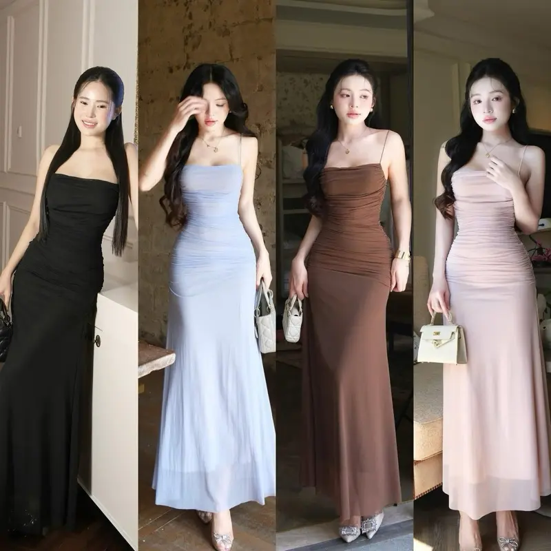 Đầm body 2 dây thun lưới 2 lớp dày dặn tôn dáng