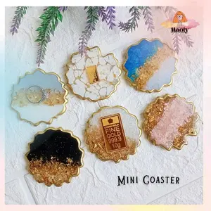 5,5cm MINI Coaster Round Aestethic Tatakan Minigold Bulat Set Tutup Gelas Resin Custom Display Ring Properti Foto Sovenir Kado Hadiah Art Hampers Mini