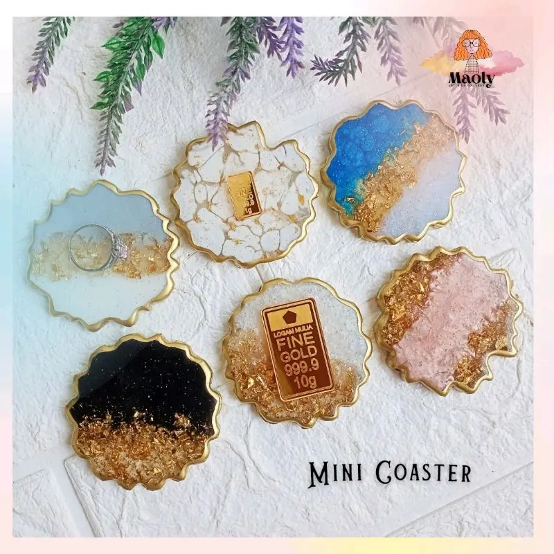 5,5cm MINI Coaster Round Aestethic Tatakan Minigold Bulat Set Tutup Gelas Resin Custom Display Ring Properti Foto Sovenir Kado Hadiah Art Hampers Mini