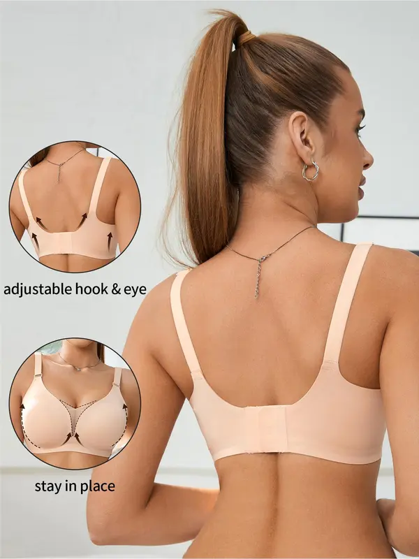 Women's Solid Color Mesh Patchwork Seamless Wireless Bra, Casual Comfortable Breathable Adjustable Strap Anti-Sagging Full Coverage Bra, Lingerie for All Seasons 1