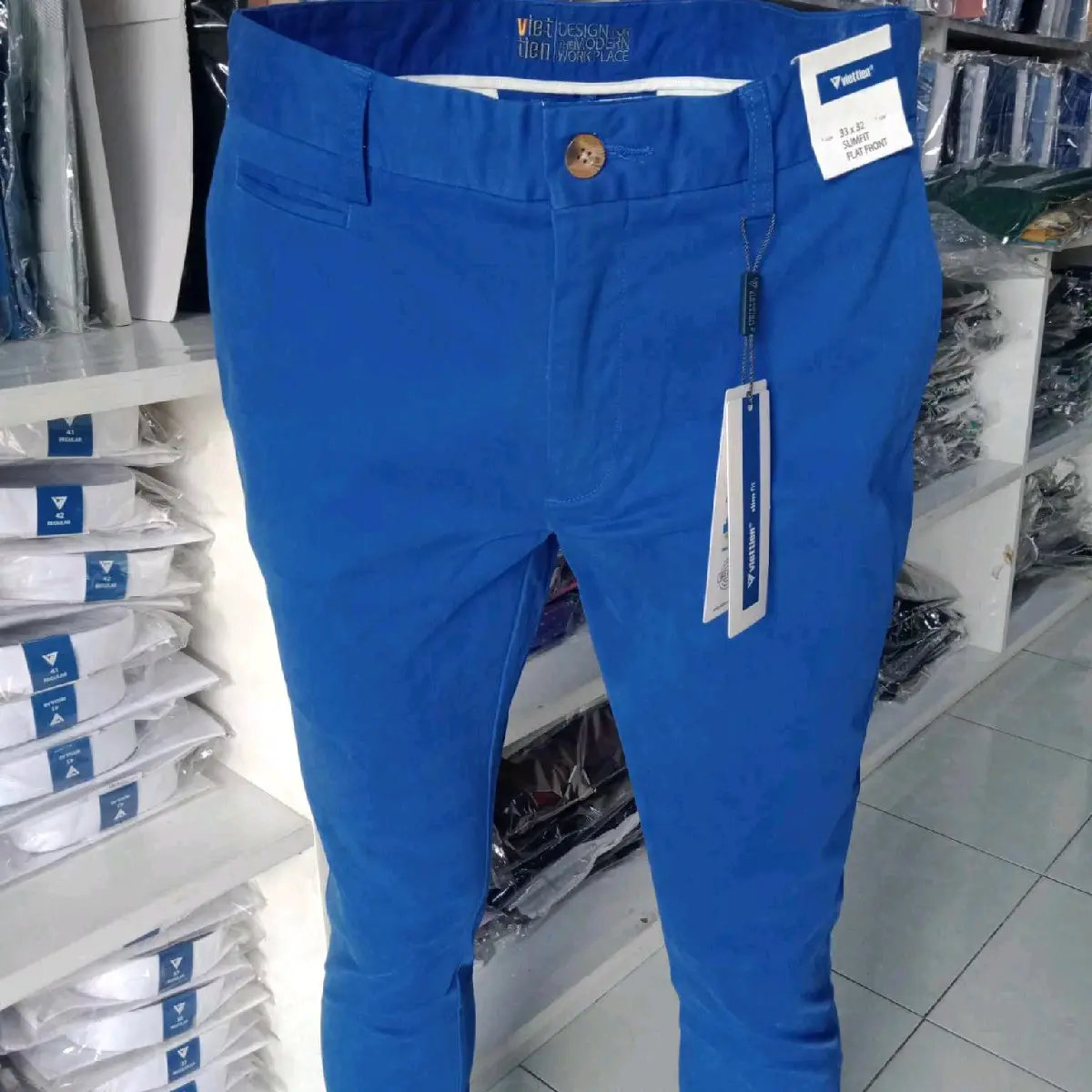 QUẦN KAKI DÀI VIỆT TIẾN FOM SLIMFIT (FOM ÔM  TRẺ TRUNG)  MÀU XANH DƯƠNG Nam