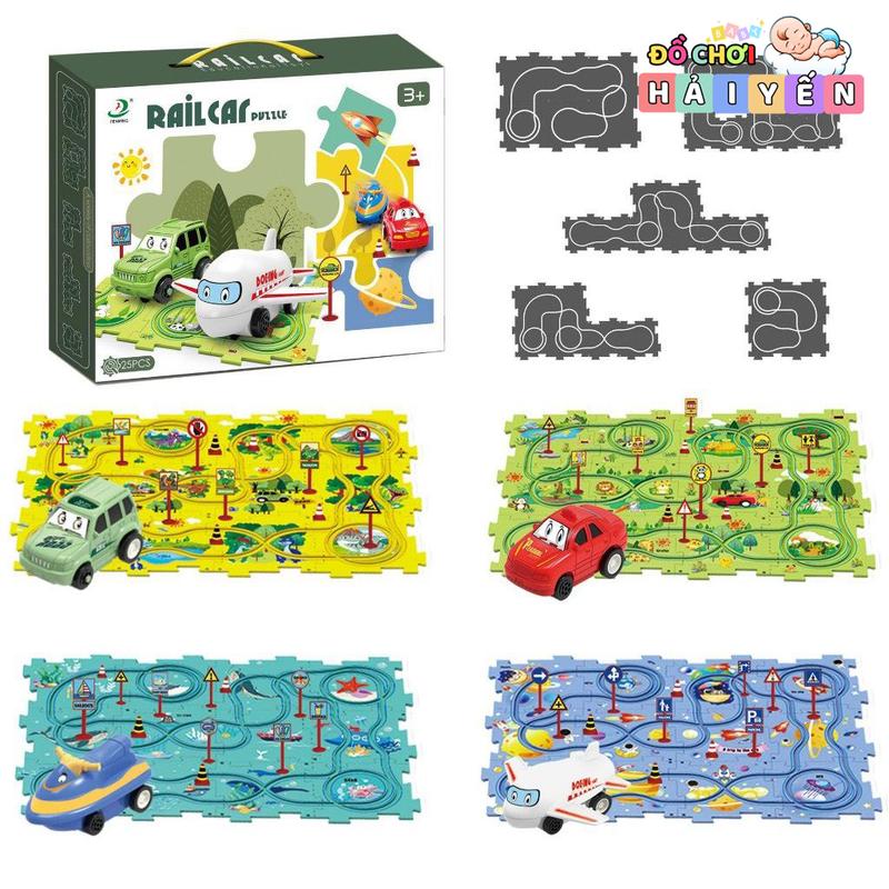 Đồ chơi đường ray lắp ráp 25 chi tiết, xe tự chạy nhiều chủ đề cho bé Kem Sticker