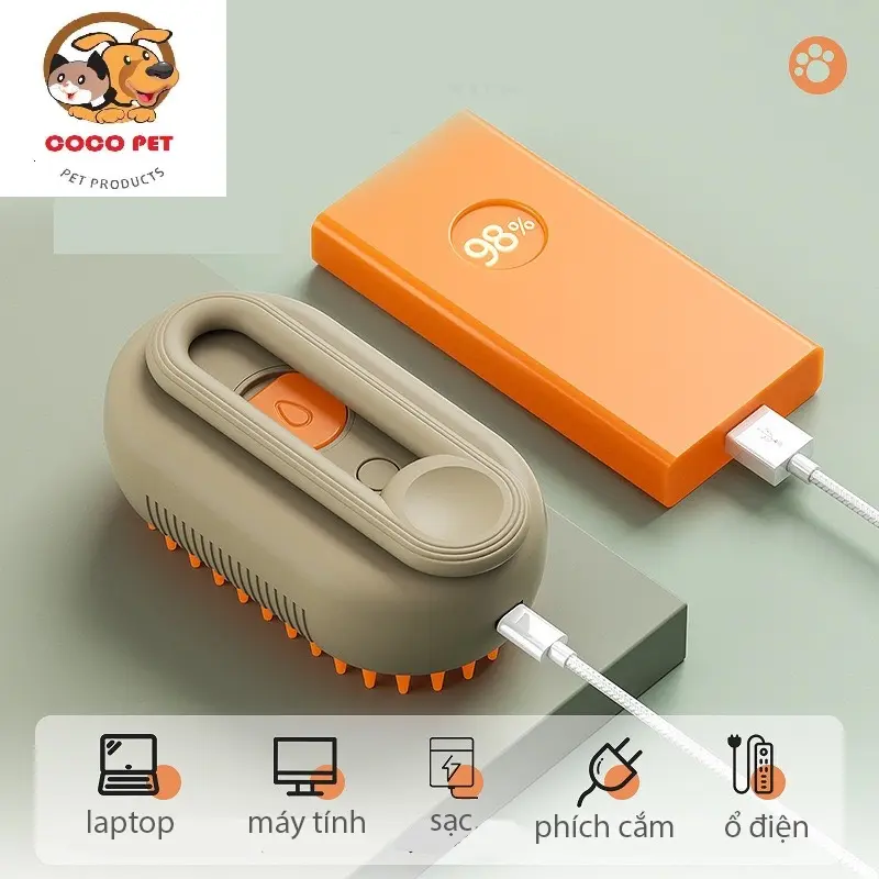 Lược Chải Lông Hơi Nước Cho Chó Mèo 3in1, Lược Chải Lông Thú Cưng Tích Hợp Massage Và Xịt Nước Làm Sạch Kèm Cáp Sạc USB 6