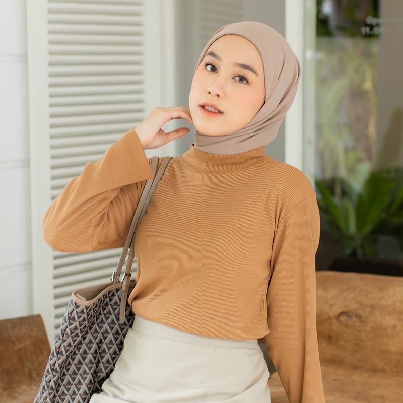 Yeppuoutfit Ivvy Manset - Manset Inner Baju Basic Wanita Cewek Turtleneck Tangan Panjang Bahan Kaos Rib Size M dan XL Muslim Korean Style Nyaman Grey 4
