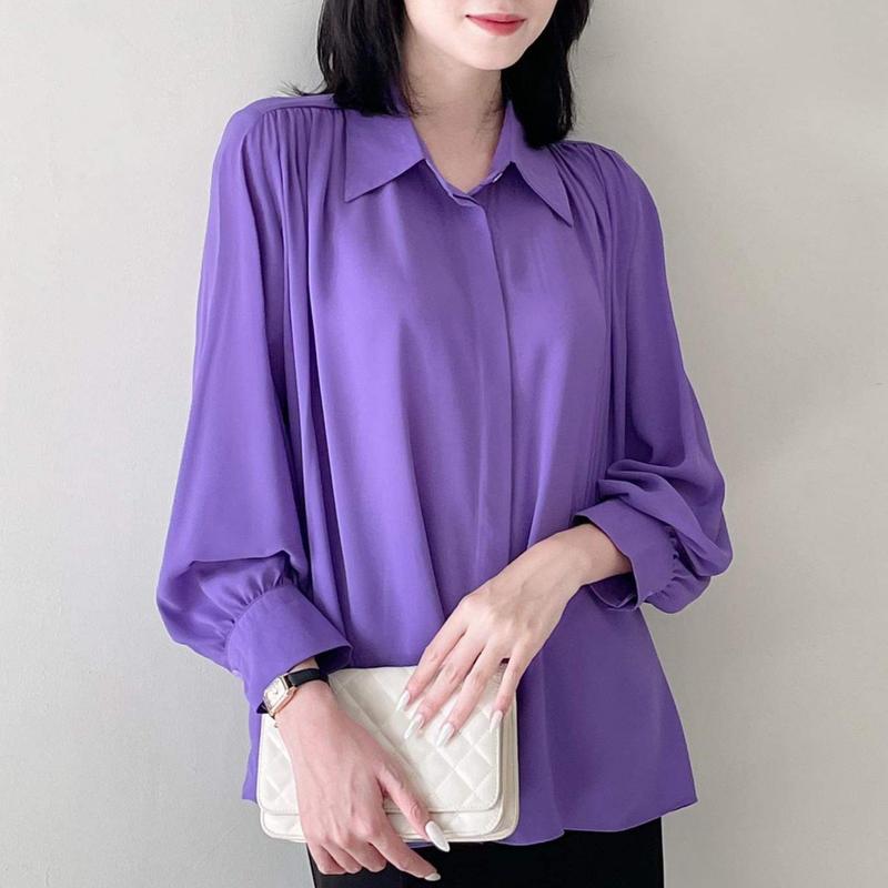 [FORM OVERSIZE] Áo Sơ Mi FORM RỘNG Lụa Tằm Ý [HANIE DESIGN] Áo sơ mi công sở, dài tay, nẹp cúc, 5 màu - A23.005.2 Thông thường Cotton Top Cổ Tròn Nữ Women