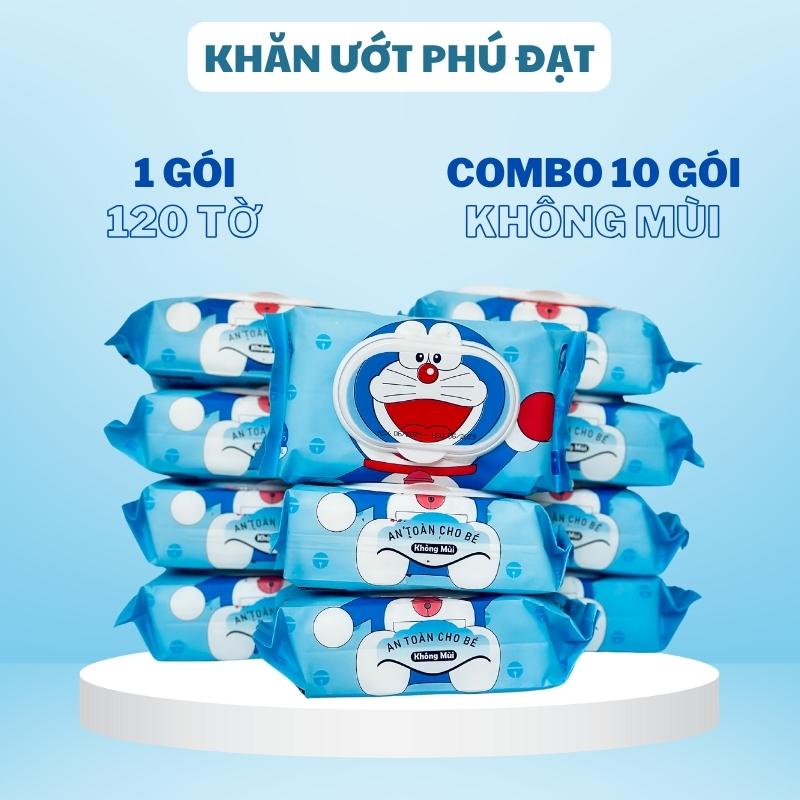 COMBO 10 Khăn Ướt Phú Đạt cho bé Họa tiết Doraemon - Khăn giấy ướt khăn lau trẻ em 120 chiếc không mùi