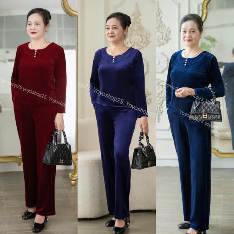   CB5  Bộ Trung Niên Thu Đông Sang Trọng Cho Mẹ Bộ Thời Thượng tay dài Mặc đi chơi đi Chợ chất nhung tuyết mềm nhẹ có 5 tông màu size 40 tới 65kg 