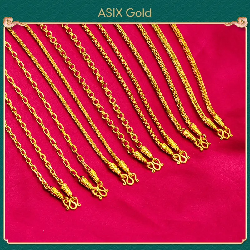 ASIX GOLD 916 gold 24K gold fashion men's women's oversized necklace O-shaped foxtail Chopin necklace Lucky necklace Engagement wedding necklace Showers are available Doesn't turn black Won't peel A gift for family lovers and friends