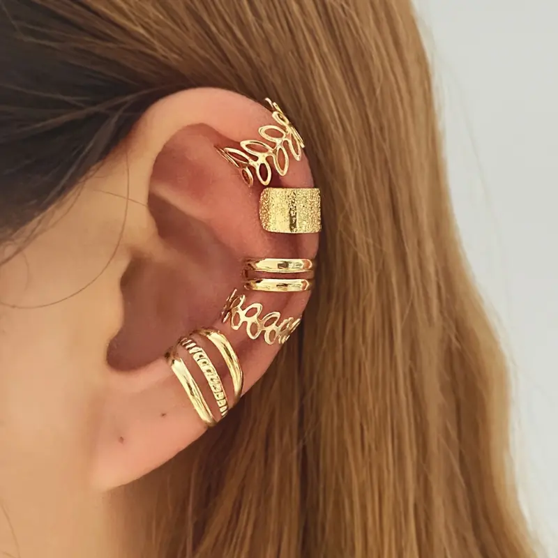Summer Special| [5 Vintage C-shaped Ear Studs] Set Of 5 Vintage C-shaped Ear Studs Without Ear Holes, Unique Ear Clip Set 1