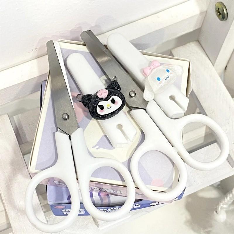 Sanrio Kuromi Cinnamoroll Melody DIY Hand Made Scissors Kawaii Children Safety Silicone Shell Kid Stationery School Supplies Gift 3