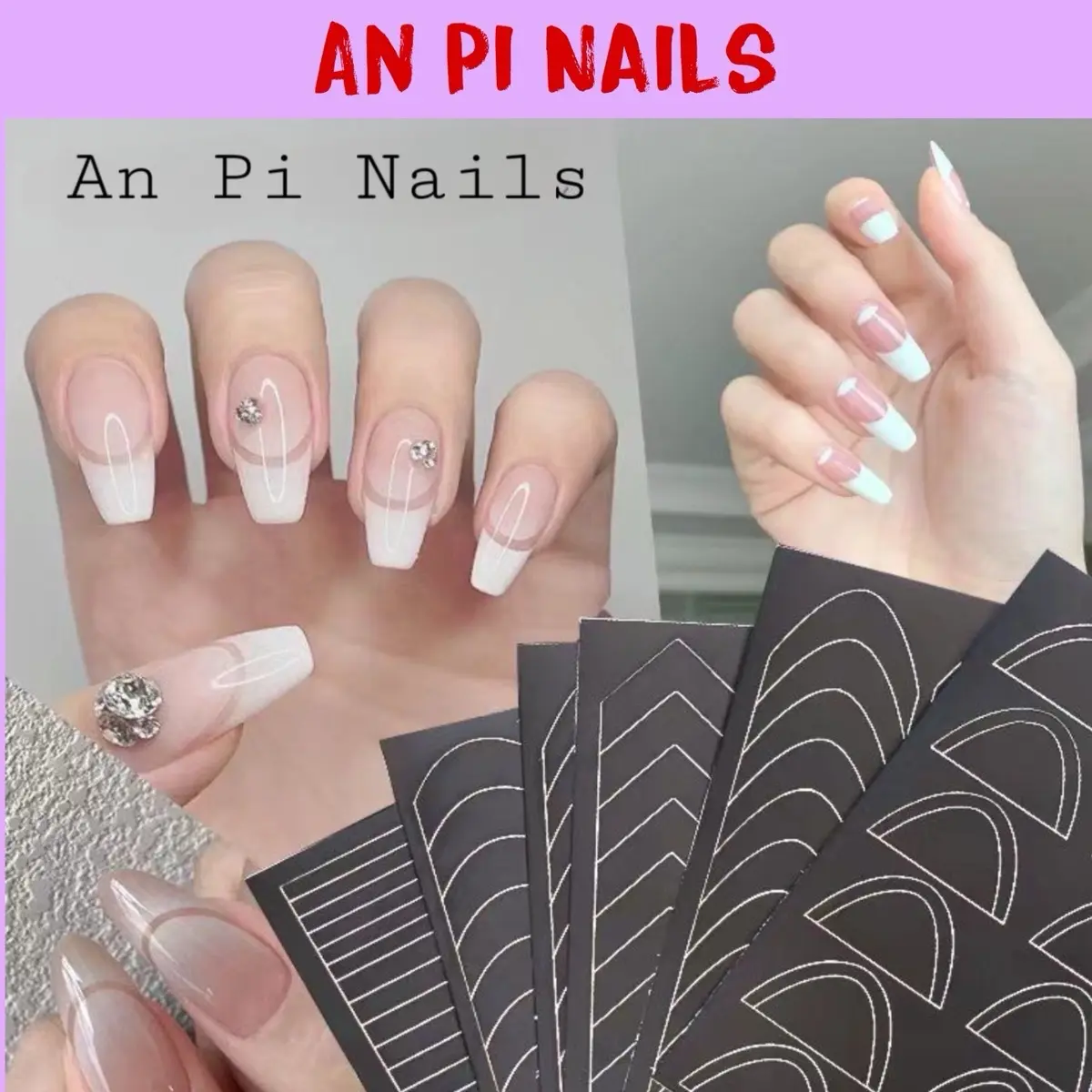 Sticker dặm french nail 6 mẫu H357-362 - An Pi Nails Vẽ Nail Nữ