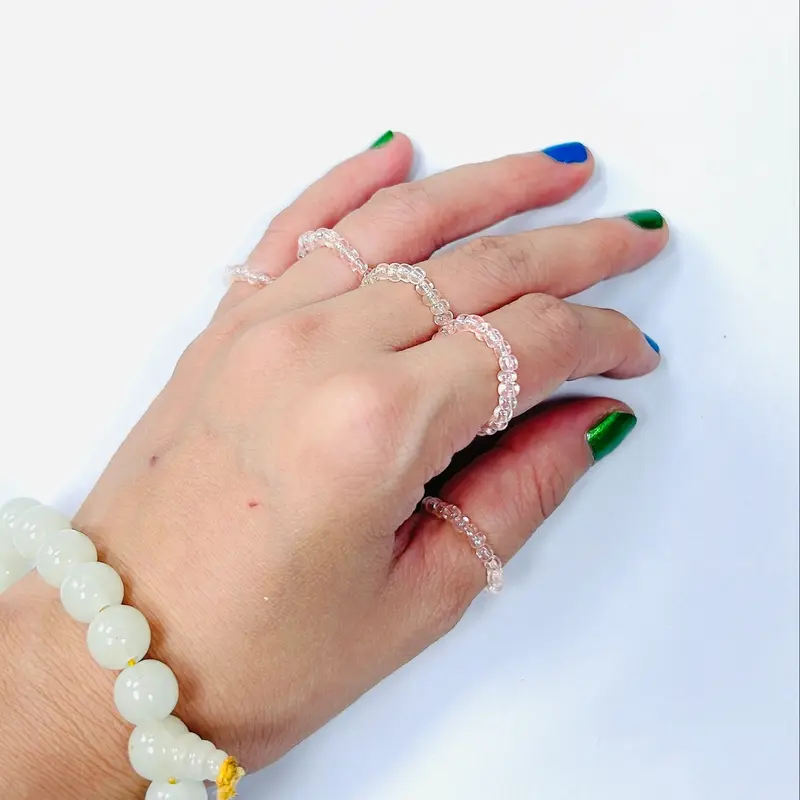 NHẪN HANDMADE MÀU HỒNG MÃ 05 DẠNG TRÒN TRONG SUỐT LẤP LÁNH 6