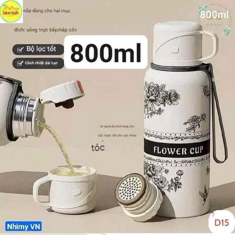 Bình giữ nhiệt inox 316 dung tích 800ml.kèm cốc uống tiện lợi 8