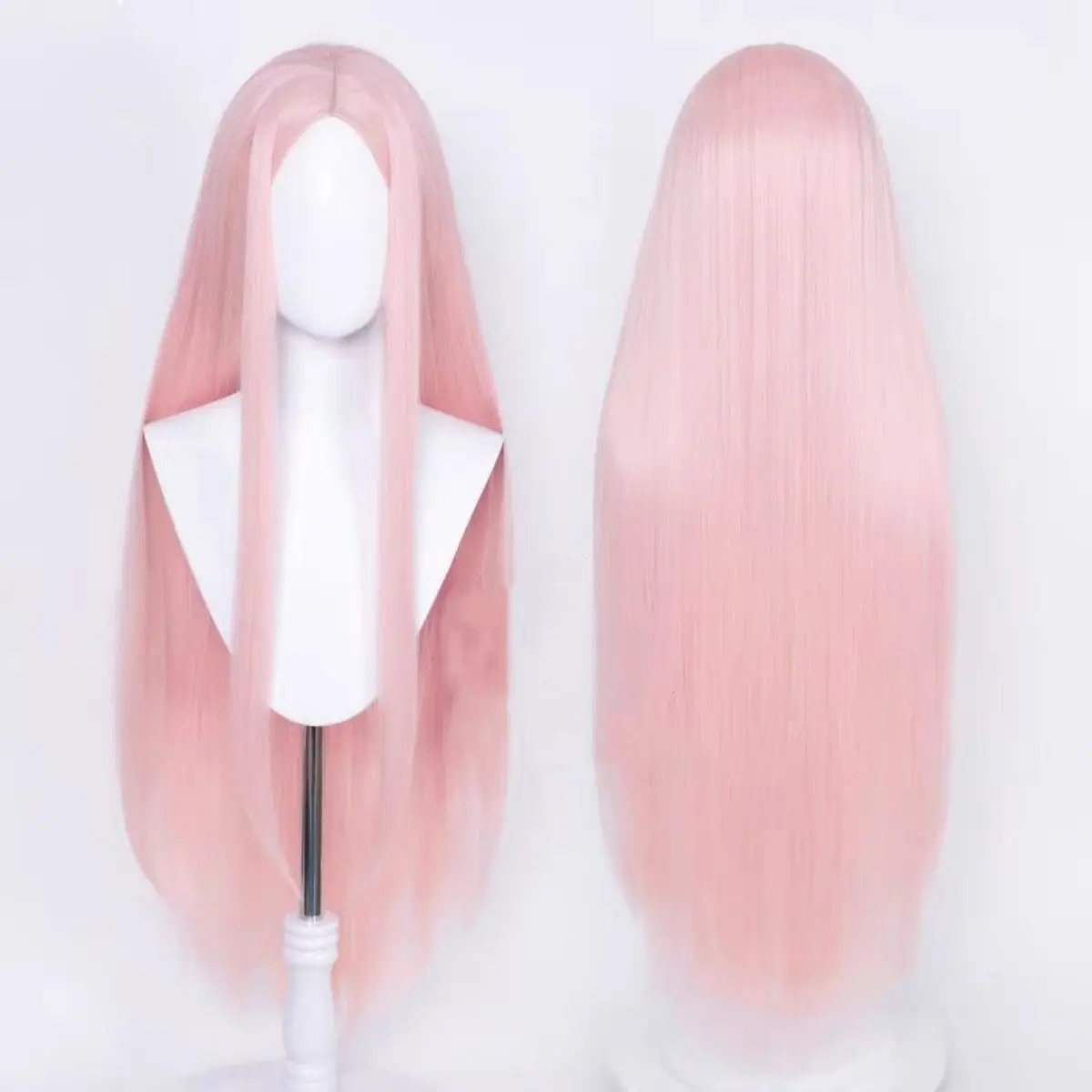No Bang Wigs Long Straight Pink Wigs Full Head Synthetic Costume Wigs for Women and Men Cosplay Wear