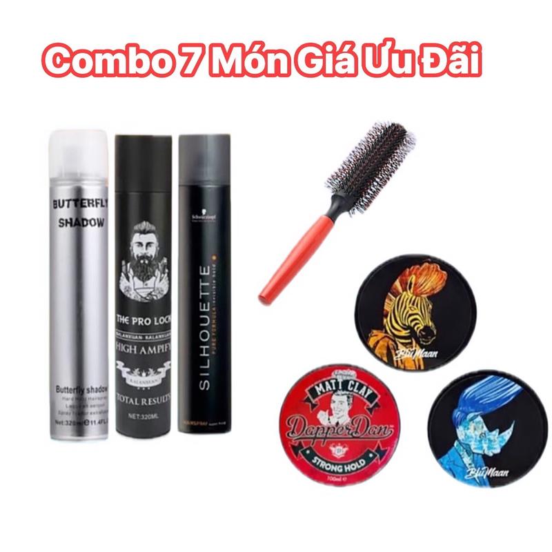 Combo 7 Món Giá Siêu Ưu Đãi 2024. Gồm 3 Chai Gôm Vuốt Tóc + 3 Lọ Sáp Vuốt Tóc + Lược Tạo Kiểu Tóc tuýp làm xịt đinh mềm mkr