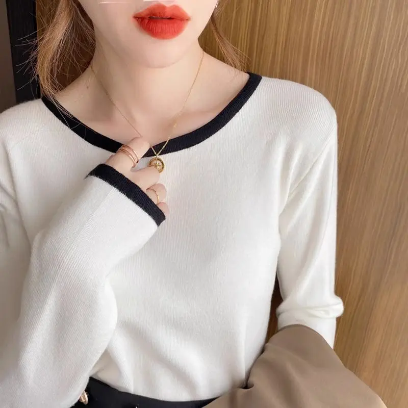 Áo Lớp Nền Dralon, Dành Cho Nữ, Có Thể Mặc Bên Trong, Dày Dặn, Màu Tương Phản, Áo Thun Dài Tay, Quần Áo Phụ Nữ Trên, Thích Hợp Cho Mùa Thu Và Mùa Đông, Có Thể Mặc Ngoài Trời, Thời Trang Top Women Cổ Tròn 7
