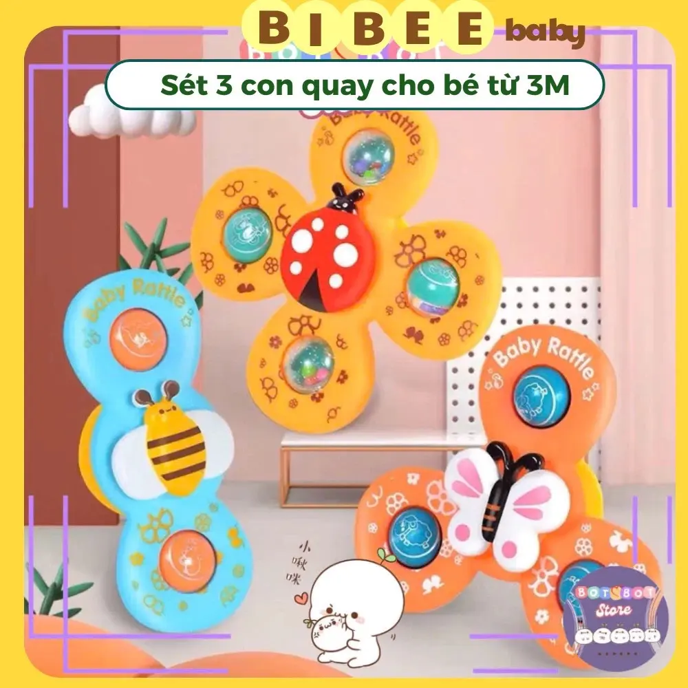 Sét 3 con quay Spinner, chong chóng hít dính tường hình côn trùng ngộ nghĩnh cho bé