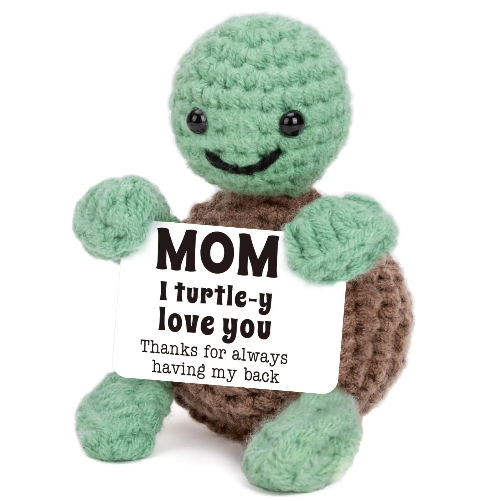 Cute Crochet Turtle Gift, 1 Count Crochet Animal Design Mom Themed Decoration with Card, Emotional Positive Crochet Gift for Mom, Party Favors for Women