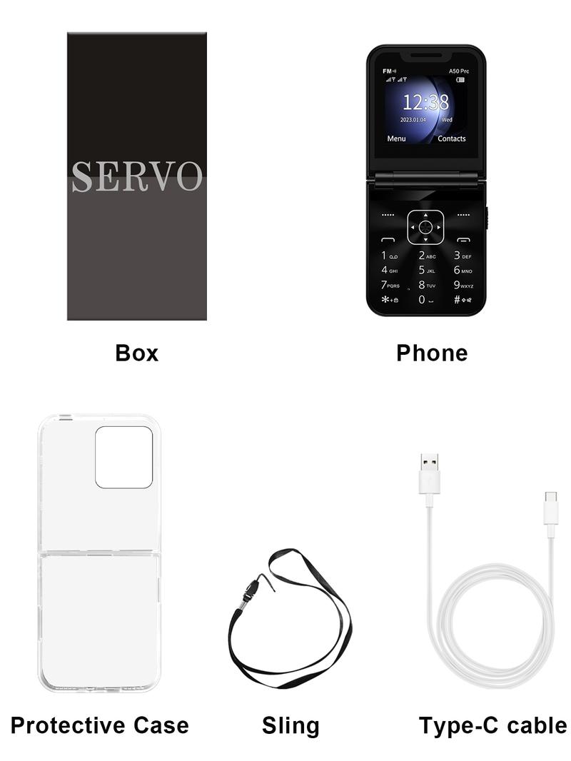 Product Introduction of Điện Thoại Lật, SERVO A50 Pro, Thẻ SIM Kép GSM, Đèn Pin Điện, Ghi Âm Cuộc Gọi Tự Động, Màn Hình 2.4 Inch, Có Thể Gập Lại, Tương Thích Type-C, Điện Thoại Di Động 61