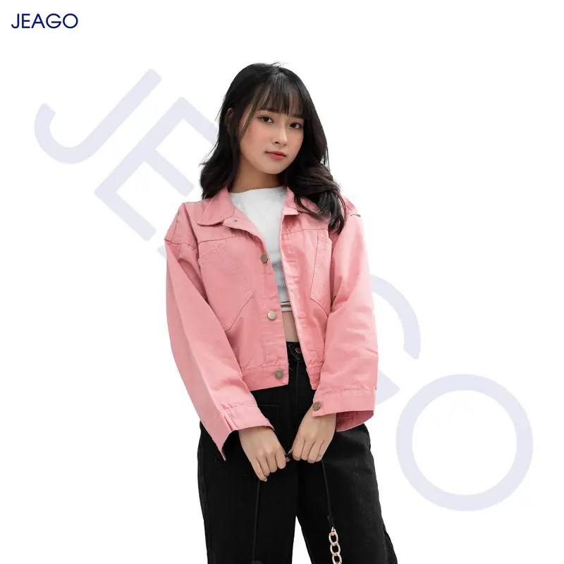 Áo Khoác Jeans Kaki Nữ Nút Sau Nhiều Màu Dành Cho Nữ JEAGOVN Jacket Top Có Cổ Ong Nhung 5
