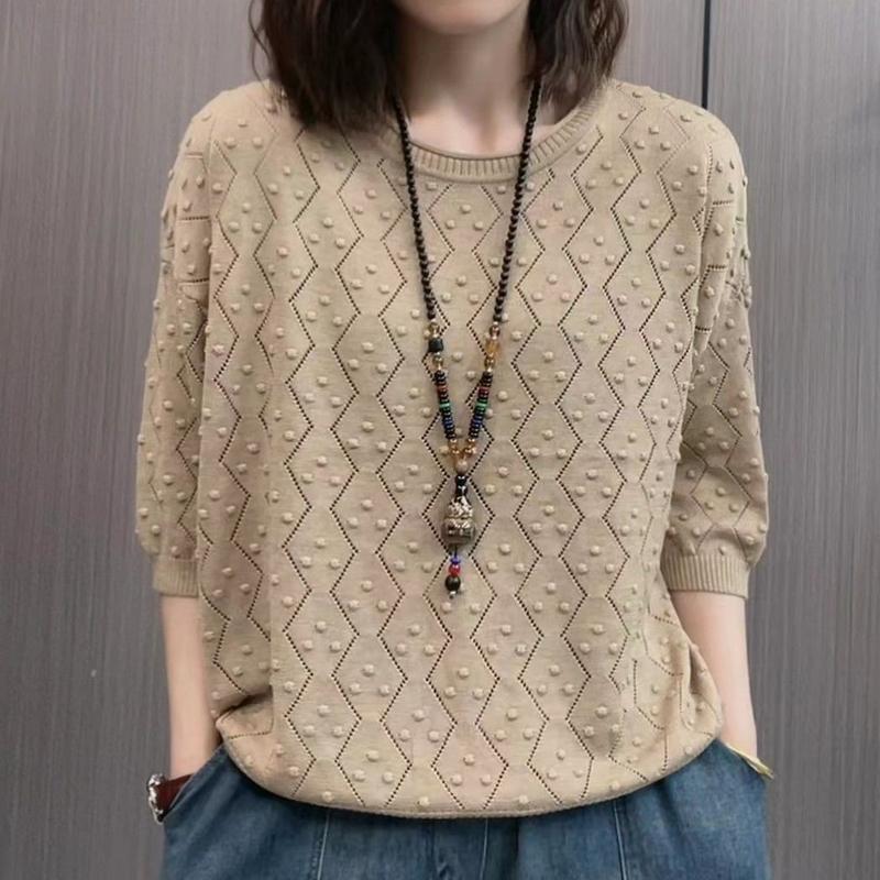 Quần Áo Nữ Trong Mùa Mặc OOTD Thích Hợp Cho Cân nặng Từ 55,00 Kg Đến 105,00 kg Rộng Rãi Và Rộng Rãi Mỏng Và Ngoại Cỡ Giúp Giấu Bụng Và Thể Hiện Vẻ Ngoài Trẻ Trung Áo Mũ Len Dệt Kim Tay Lửng Họa Tiết Chấm Bi Y2g