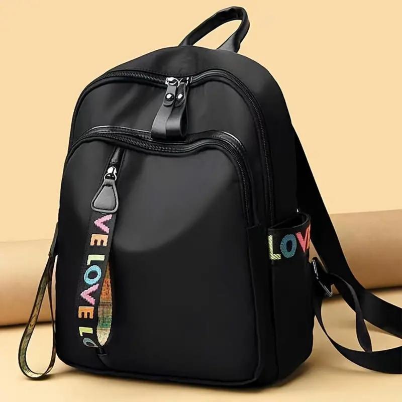 [Stylish Backpack] Stylish Nylon Backpack |     Large Capacity Travel & School Bag with Colorful "LOVE" Ribbon Design, Durable Casual Backpack with Practical Pockets - Travel Bag |     Colorful Accents |     Zipper Closure 5