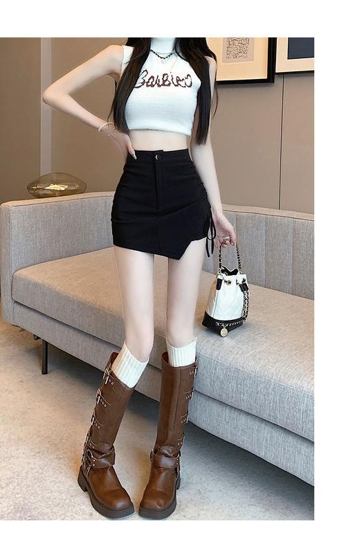 Product Introduction of Summer Large Size Irregular Skirt High Waist Lace-up Black Women's Skirt A- line Hip Slimming Pantskirt Womenswear Bottom Lingerie Comfort 18