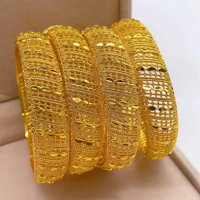 2 Piece 24K Gold Plated Bracelet Middle Eastern Dubai Style Fashion Ladies Wedding Exquisite Trendy Cuff Bangle 5