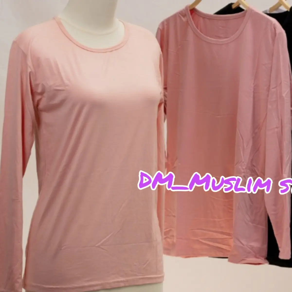 Baju Manset Rayon Premium,Manset Kaos Leher O-neck, Kaos Atasan Tangan Panjang Wanita Polos, Dalaman Muslimah Melar Oversize Minimalist L