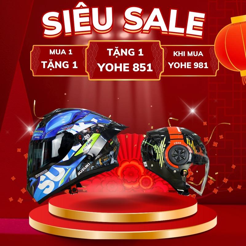 [Mua 1 Tặng 1 Chính Hãng Bảo Hành 24 Tháng] Mũ Fullface 2 Kính Yohe 981 TRẮNG BÓNG Dán Tem Decal  Nón Bảo Hiểm Helmets - Quận 8