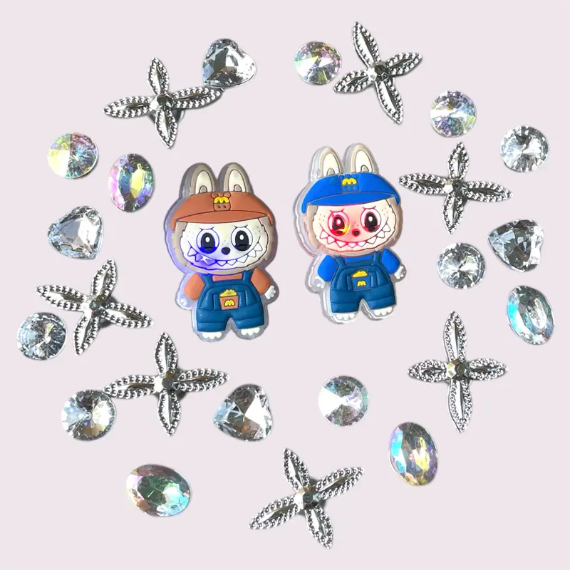 Bộ 10-12 sticker gắn dép sục, bộ charm labubu dèn hottrend xinh xắn 1