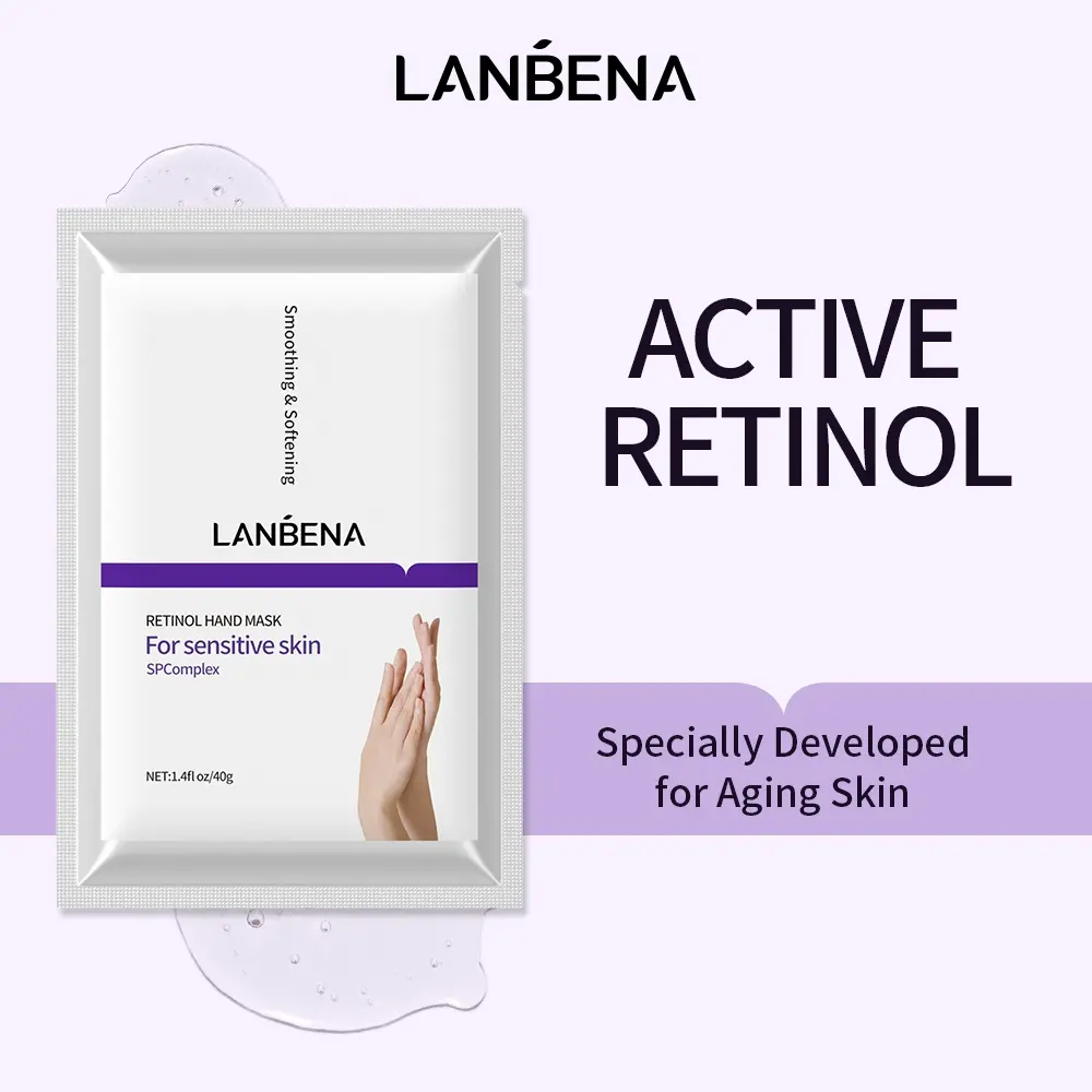 Mặt Nạ Tay Lột Retinol, LANBENA, Chống Khô, Dưỡng Ẩm, Làm Trắng, Loại Bỏ Da Thô Ráp, Chống Lão Hóa, Da Mượt Mà, 1 Cặp Handmade