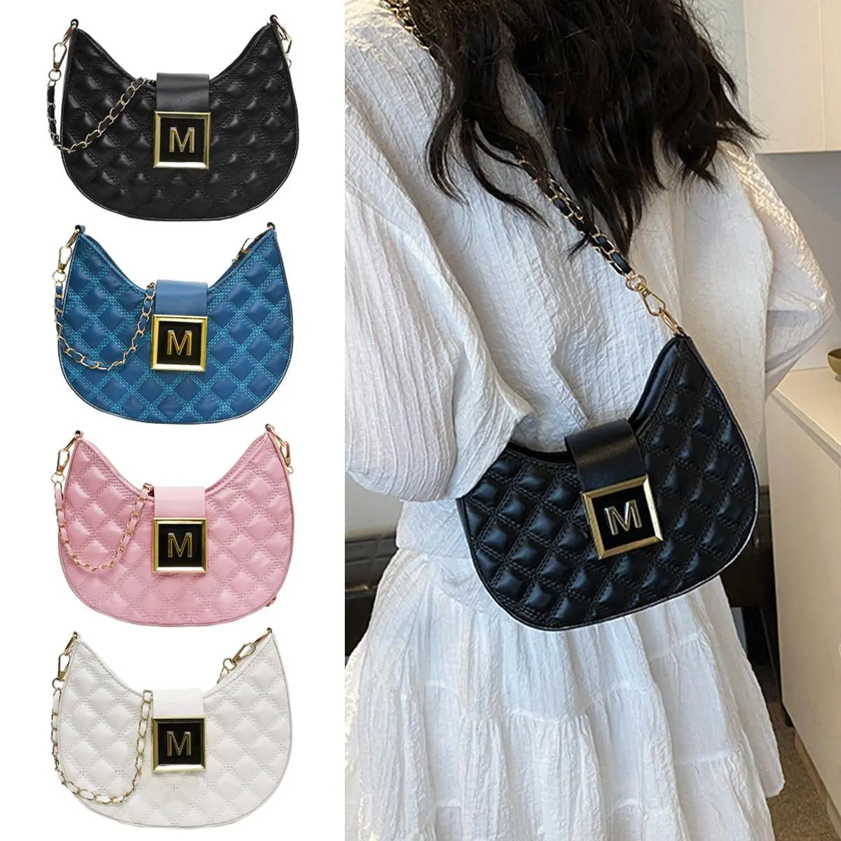 Fashion Black Half Moon Bag Luxury Pu Leather Ladies Purses And Handbags Crossbody Women Shoulder Bags.#Fashion Bags #Hangbags