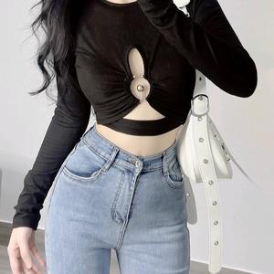 Áo croptop tay dài cổ tròn shop Tiến Linh. Nữ Women Sơ Mi Tim Voi Kem Kem Kem