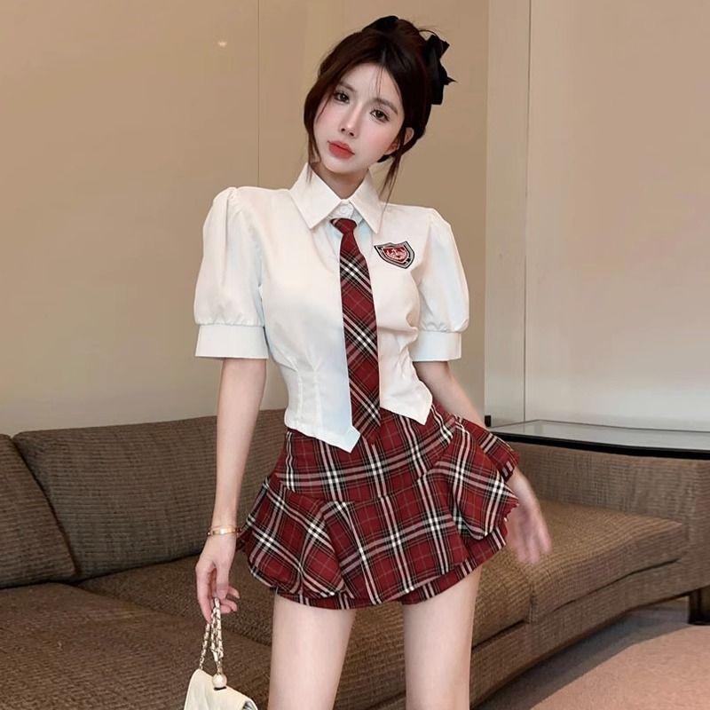 Product Introduction of Bộ Đồng Phục Đồng Phục JK, Phong Cách Preppy, Ngọt Ngào Và Nóng Bỏng, Hàng Mới Về Mùa Hè, Áo Sơ Mi ngắn Vừa Vặn Với Vòng Eo, Chân Váy Ngắn Phồng, Chân Váy Ngắn, Hình Ảnh Tôn Dáng 2